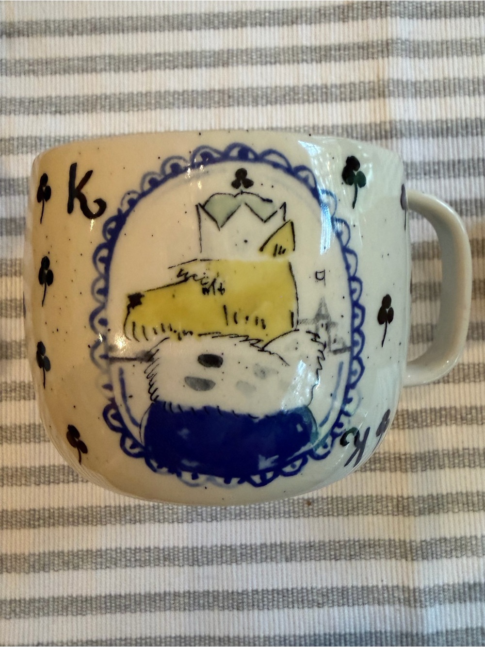 Anthropologie Mug Set/2 POPPY KING & QUEEN Clubs Hearts DOGS Poodle - Picture 2 of 8